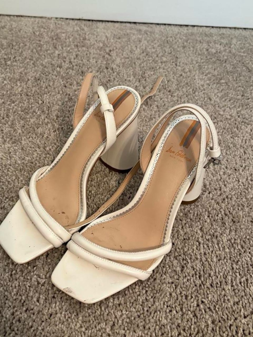 Sam Edelman White Block Heel Slingback Sandals